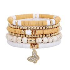 Surfer Heishi Clay Bead Bracelets for Women Bohemian Stackable Gold Plated - 05