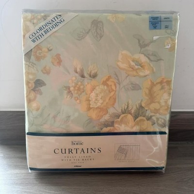 Vintage M&S Gefütterte Vorhänge Hellgrün Floral Blumen