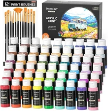 54 Colors Acrylic Paint, Shuttle Art Acrylic Paint set with 12 Paint Brushes,