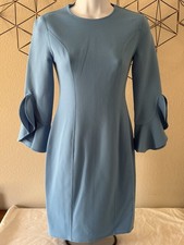 MICHAEL KORS COLLECTION Crepe Knit Dress - Ruffle Sleeve - Porcelain Blue - Wool