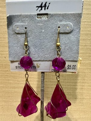 Vintage NOS AAI 80's-90 s Purple Acrylic Dangle Pierced Earrings 3 