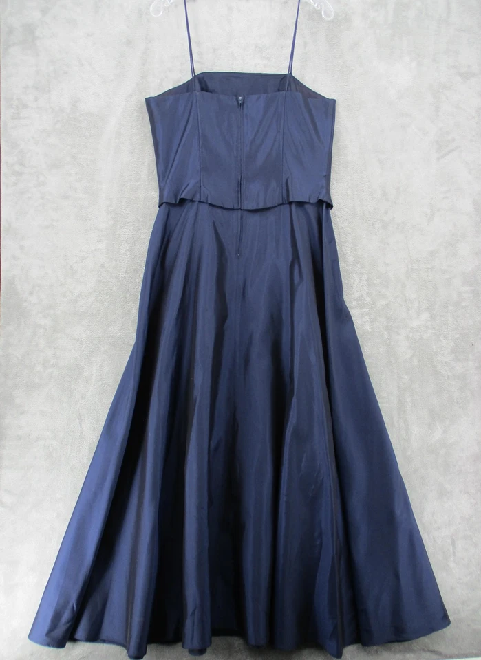 Vestido JS Collections 16 Vestido Tafetán Cintura Caída Línea A Boda HOCO Baile de graduación Azul Marino Foto 2 de 4