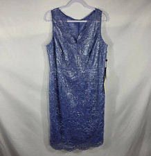Adrianna Papell Dress NWT 16P Violet Silver Metallic Lace Sheath Cocktail Party