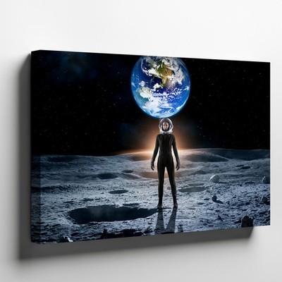 Solitary astronaut, encased in a sleek, obsidian spacesuit Wall Art Canvas Print