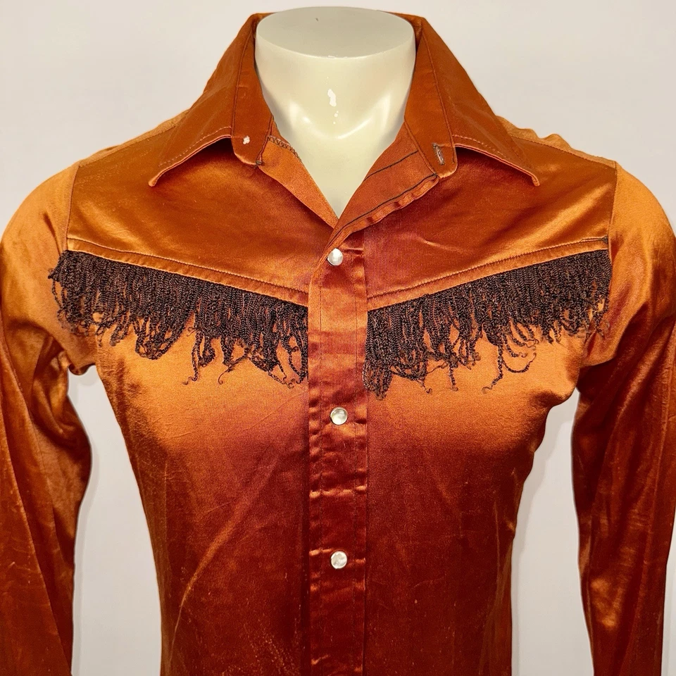 Camisa De Colección Años 60 70 Perla A Presión Flecos Rockabilly Vaquero Occidental Gaucho Para Hombres Grande Foto 3 de 4