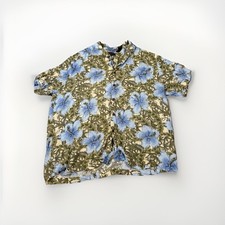 80s OP Ocean Pacific Green Blue Men  s Hawaiian Shirt Sz XL A33 