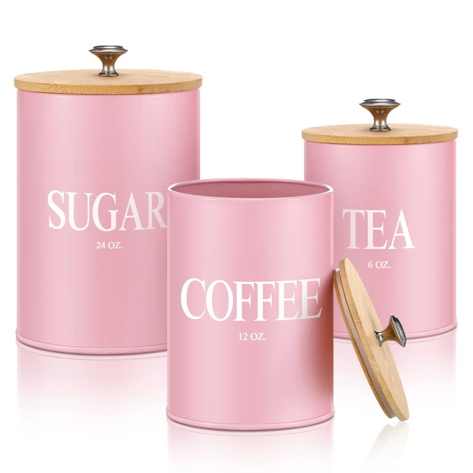 3 Pack Pink Kitchen Canister Set Metal Tea Coffee Sugar Jar Container with Ba...
Opens in a new wind