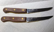 vintage Lot of 2 Old Homestead steak knives stainless steel Japan wood handles