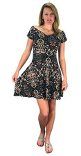 Navy Floral Print Fit and Flare Cocktail Skater Dress Princess Seam X-Large