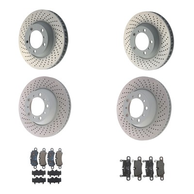 SHW Front Rear Cross-Drilled Rotors Hella Low-Met Disc Brake Pad Kit For 911