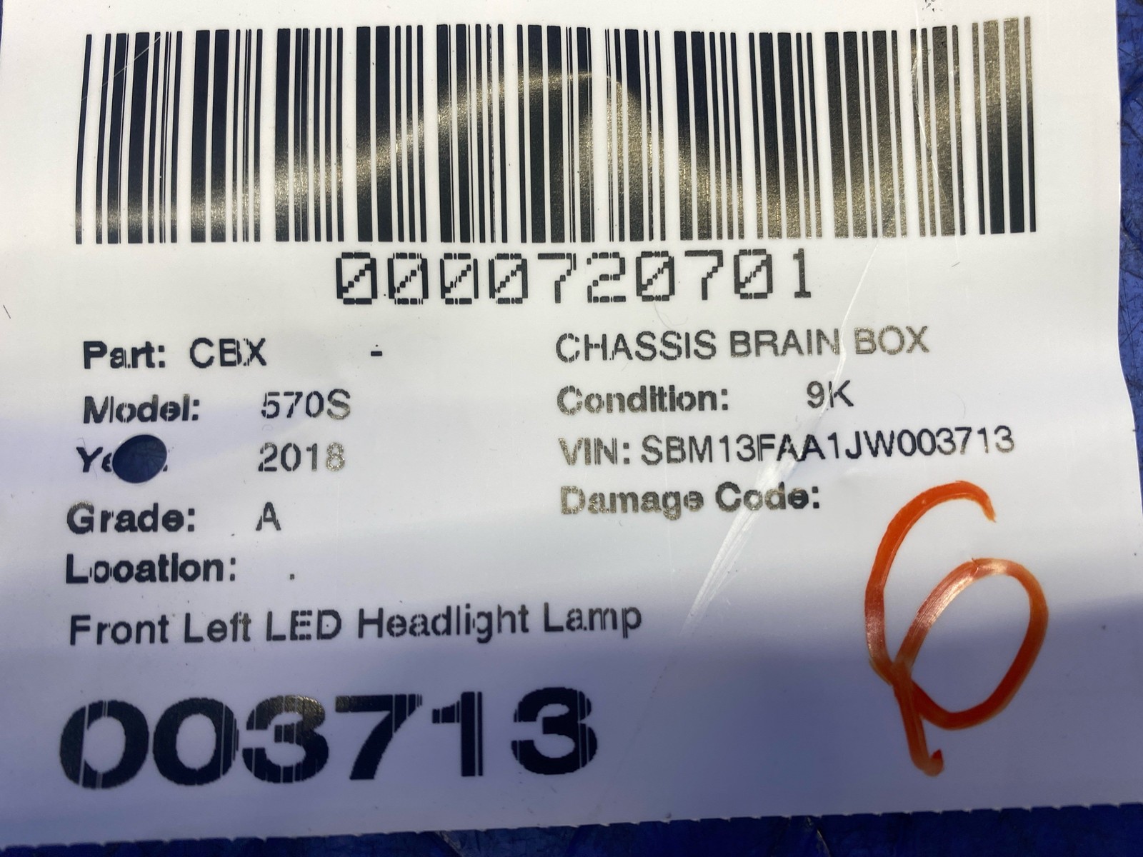 2016-2021 Mclaren 570s Front Left LED Headlight Lamp Ballast Control Module Unit