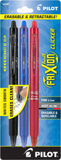Pilot Frixion Clicker Erasable Gel Pens, Fine Point, 3-Pack, Black/Blue/Red