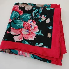 Womens Scarf Square Red Black Floral 30 x 31" Vintage
