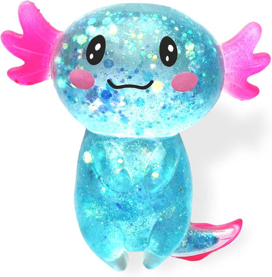 Axolotl Squishy Stress Relief Glitter toy Cute Malt Sugar Party Favors (Blue)