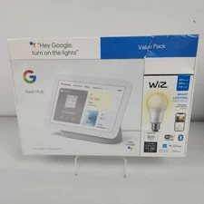 NEW Google Nest Hub 2nd Gen. 7" Smart Display Value Pack W Free Wiz Bulb (WHITE)