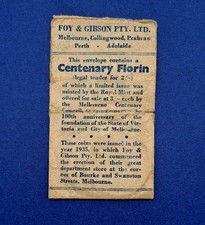 Australia - Foy & Gibson Paper Melbourne 1934/5 Centenary Florin Coin Bag