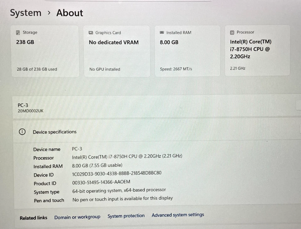 Lenovo ThinkPad P1 · i7-8750H · 8GB · 256GB, photo 3 of 5