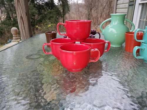 set lot 4 JUMBO soup chili Mug CUP scarlet red NEW FIESTA 18 0Z.