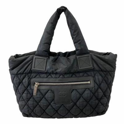 CHANEL Coco Cocoon Matelasse Handbag Tote Bag Coco Mark Nylon x Leather Black