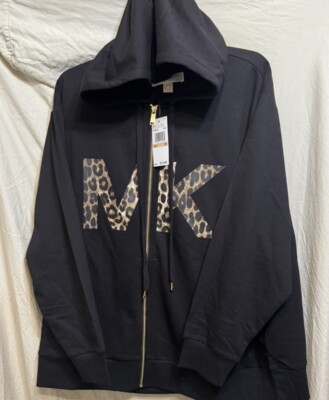 NWT MICHAEL KORS Women's Black Cotton Blend Hoodie Jacket Plus Size 2X $110 