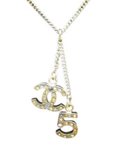 Accessorio collana originale CHANEL n.5 marchio cocco metallo strass Made in ...