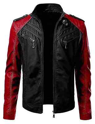 New Men's Multicolor Leather Jacket 100% Soft Sheepskin Bomber Biker Jacket