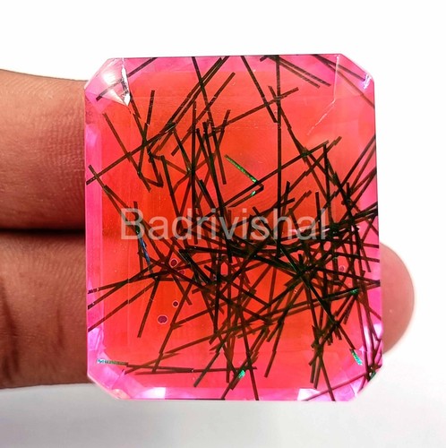 140 Ct Emerald Cut Bi-Color Rutilated Quartz Certified Loose Gemstone 24N - Picture 4 of 6