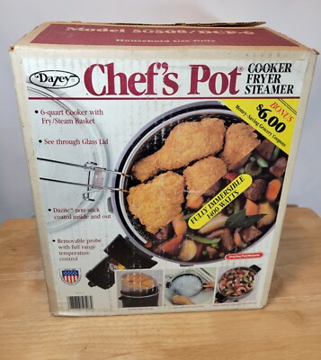 Vtg 1990's Dazey 6 qt Chef's Pot Cooker/Fryer/ Steamer OPENBOX- NOS