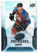 2016-17 UPPER DECK ICE PREMIERES A.J. GREER ROOKIE 940/999 COLORADO AVALANCHE
