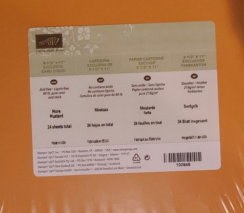 Stampin Up 8.5 X 11 Cardstock Paper Lot of 3: Celery, More Mustard & Cucumber - Picture 3 of 4