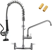 25" Commercial Kitchen Faucet Wall Mount w Pre-Rinse Sprayer 8" Center,  2088