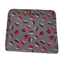 Fossil Mini Wallet Bifold Gray Red Geometric Contemporary