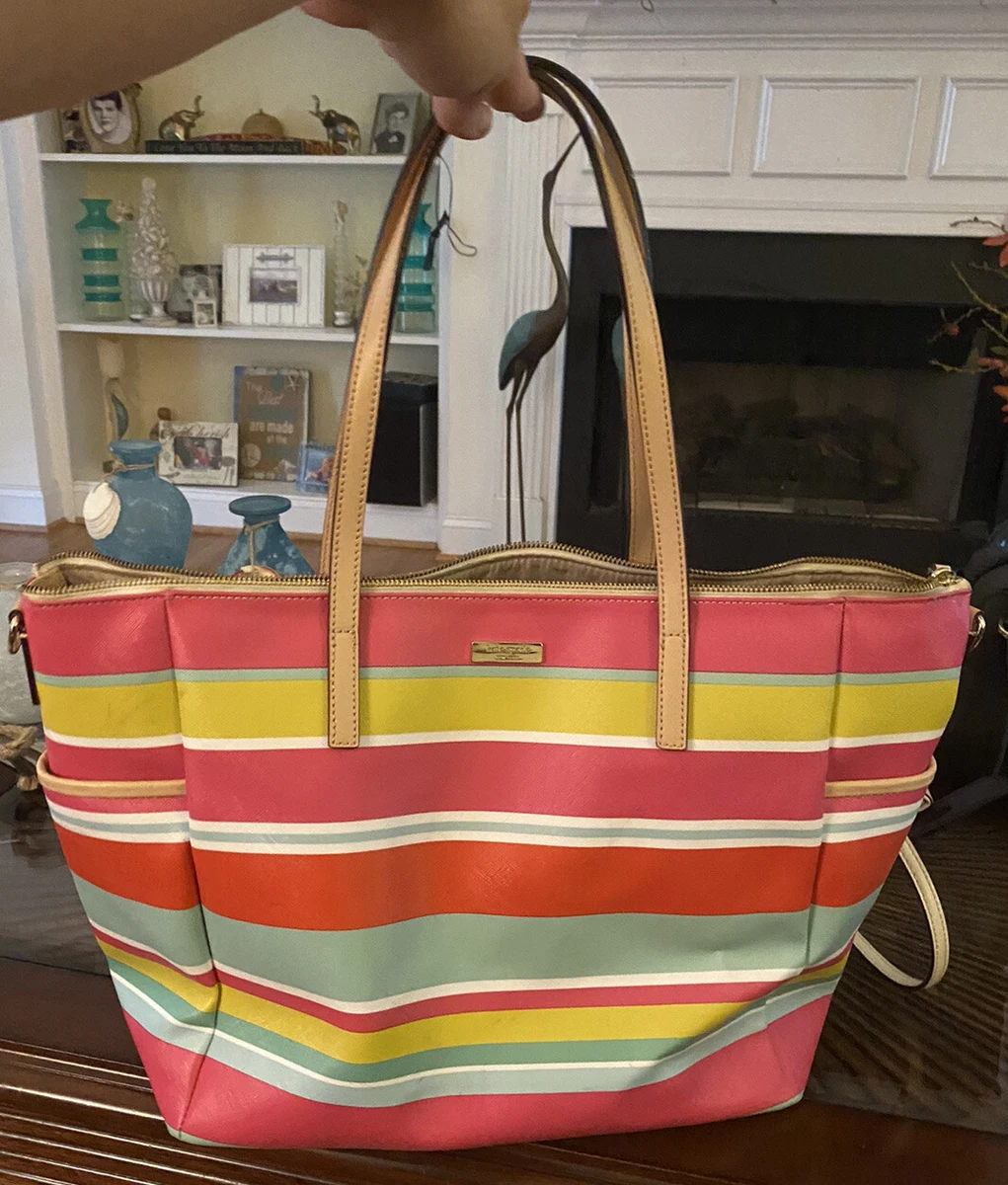 Kate Spade Grant Street Multi Beach Stripes Vinyl Tote Bag Or Diaper Bag