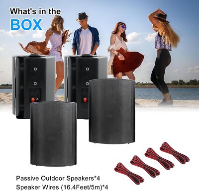 Herdio 4 Pack 6.5'' Outdoor Speakers Passive 800W Waterproof Wall Mount for Patio