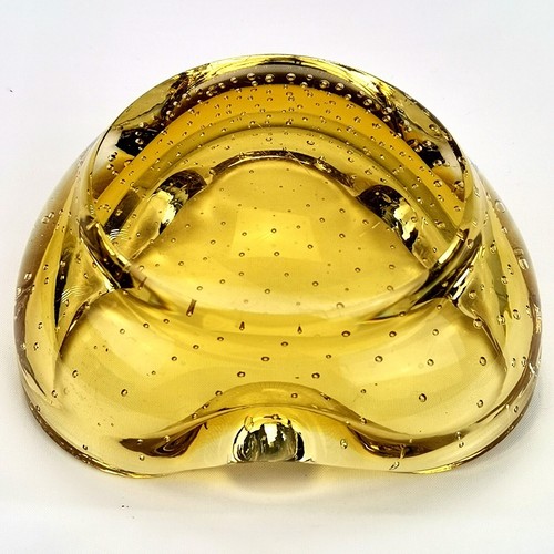 Vintage Murano Ashtray Controlled Bubble Amber Yellow Hand Blown Art Glass - Imagen 10 de 15