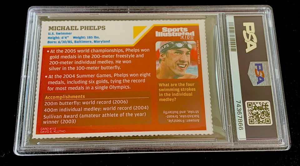 MICHAEL PHELPS RARO 2006 Sports Illustrated para Crianças SI Jogos Olímpicos de Natação PSA 6 - Imagem 2 de 2