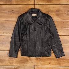 Vintage Jones Wear Leather Jacket L 90s Panel Black Womens Zip