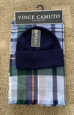 Vince Camuto Womens Navy Knit Scarf and Knit Beanie Set 100 Polyester