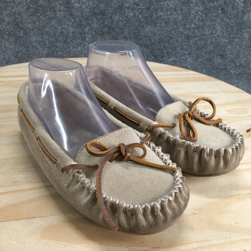 Minnetonka Slippers Womens 7 Moccasin Gray Slip On Leather Lace Up Casual 4018 - Image 3 of 4