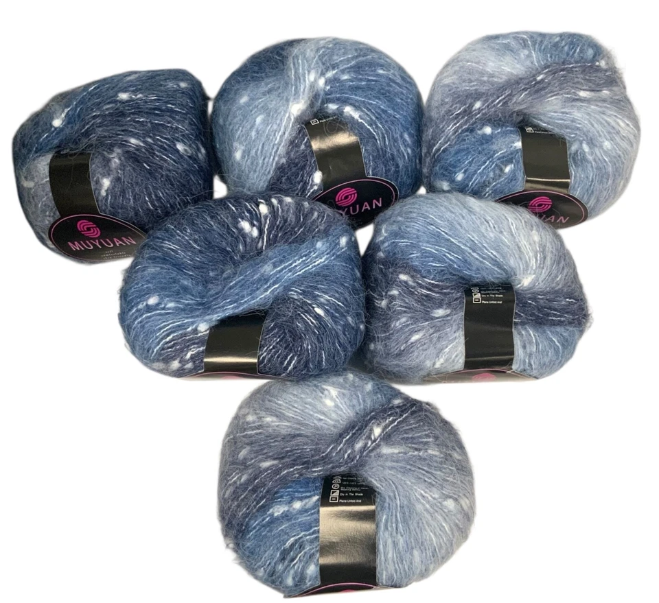 Lot Of 6 Muyuan Dot Mohair Yarn Gradient 50g Each Denim Blue - Image 2 of 2