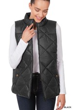 Zenana Puffer Vest Diamond Quilted Full Zip Front Woven