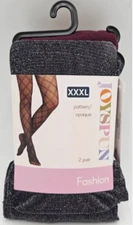 Joyspun Fashion Tights, 2-Pair, Black Shimmer and Opaque Plum, Size 3XL, NWT