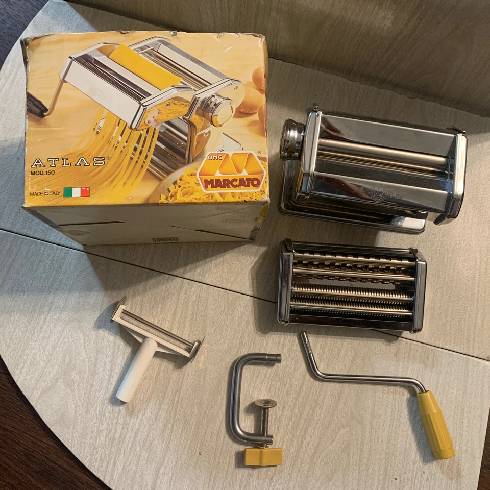 VTG Marcato Atlas 150 Chrome Pasta Maker Machine Hand Crank Made In Italy 5pcs - Image 2 of 4