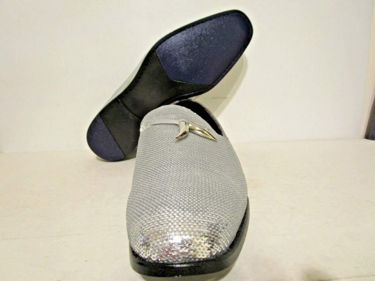Pre-owned After Midnight silver sequined Mens dress shoes Mens Sparkling Metallic Silver Sequin Dress Shoes After  main image 2