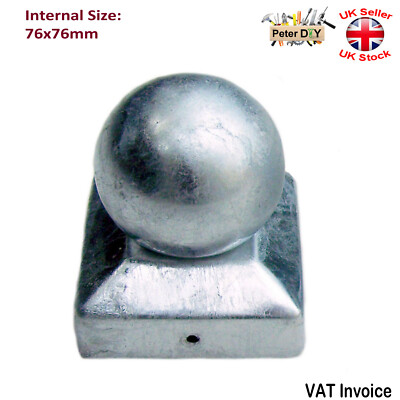 GALVANISED SQUARE Metal Fence Gate Post Cap Caps Flange Size 76x76 mm ...