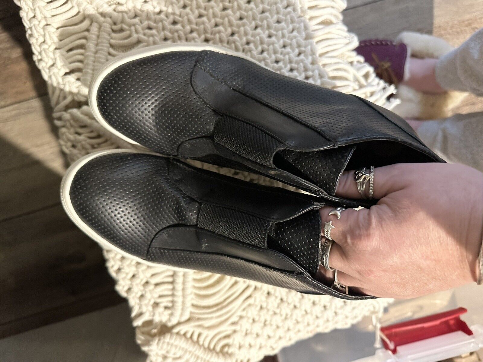 MIA Black Leather Wedge Platform Sneakers Size 7 - image 5
