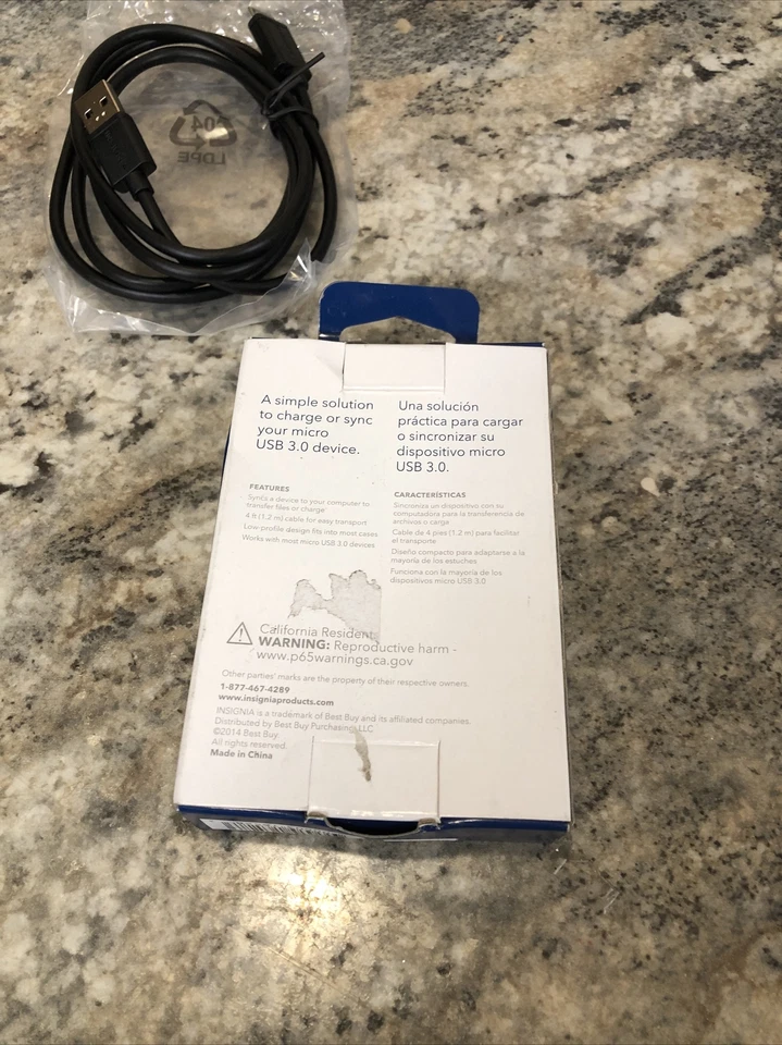 Open Box Insignia 4 ft Black Charge Sync Cable Micro USB 3.0 For Samsung - Image 4 of 4