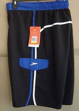 NWT 48 SPEEDO Mens S PENINSULA E-BOARD Swim Water Shorts BLACK BLUE 7840349
