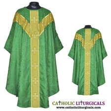New Green Gothic Vestment & Stole Set Clergy Chasuble Casula Casel