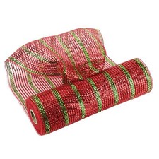 Red and Green Deco Mesh 10 Inch Roll Christmas Deco Mesh Metallic Red Mesh Ri...